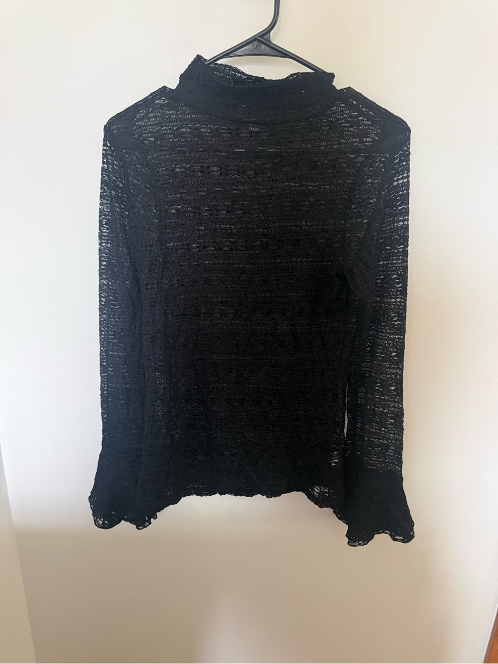 Black Lace Mock Neck Long Sleeve Top